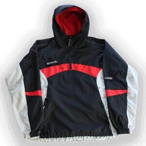 Black Red Vintage 90's Columbia Quarter-Zip Pull Over‎ Windbreaker